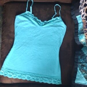 Y2K Express Lace-Trim Turquoise Cami Top